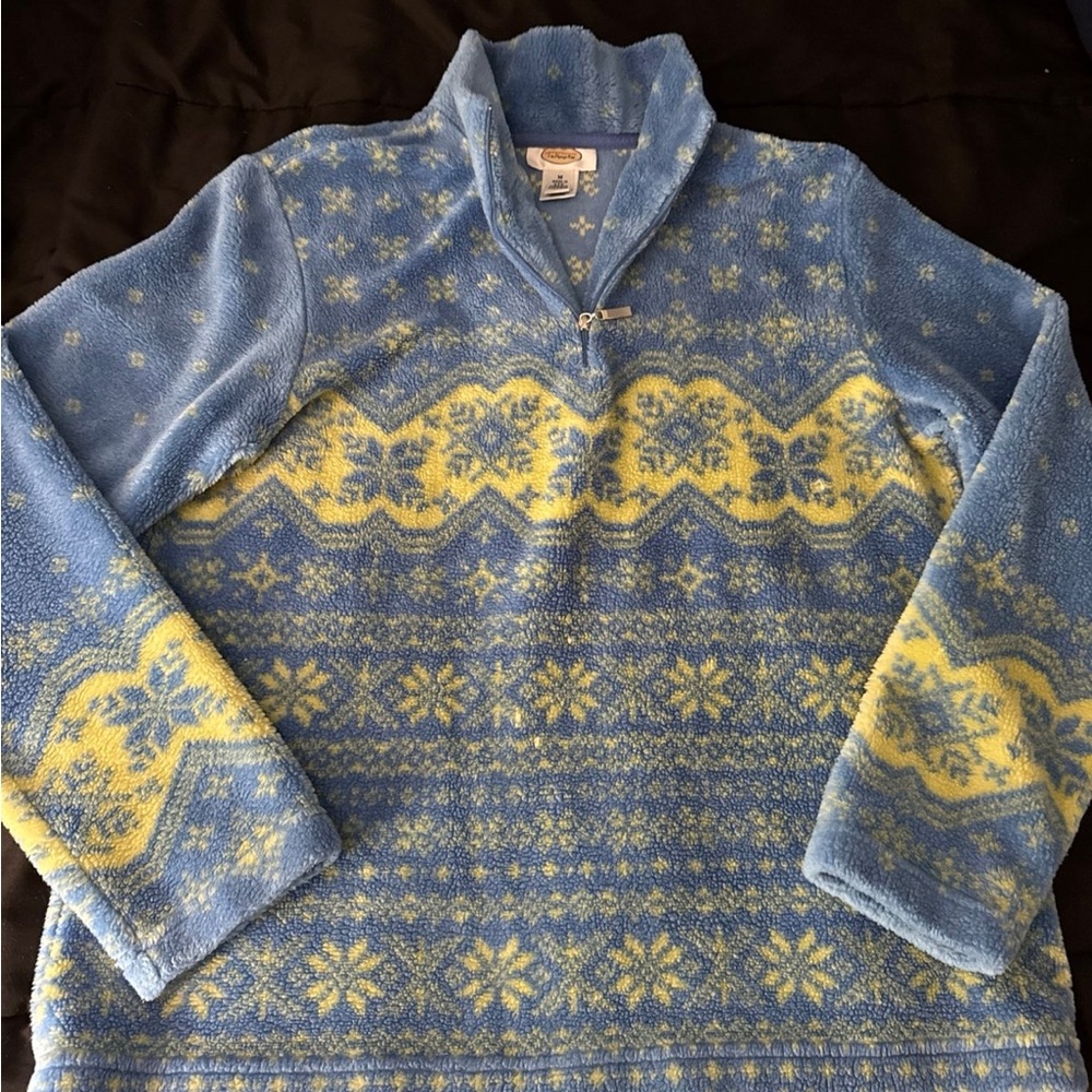Talbots Blue and Yellow Fleece Pullover